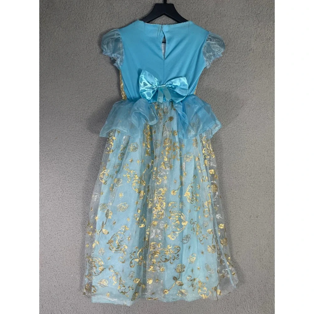 Disney Princess Cinderella Blue Gold Glitter Dress Up Costume Girls Size Small